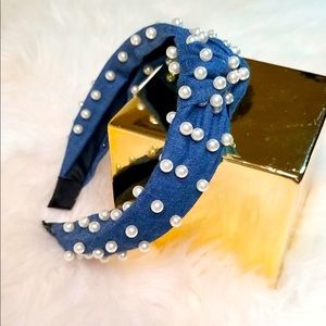 Denim/Pearl Headband